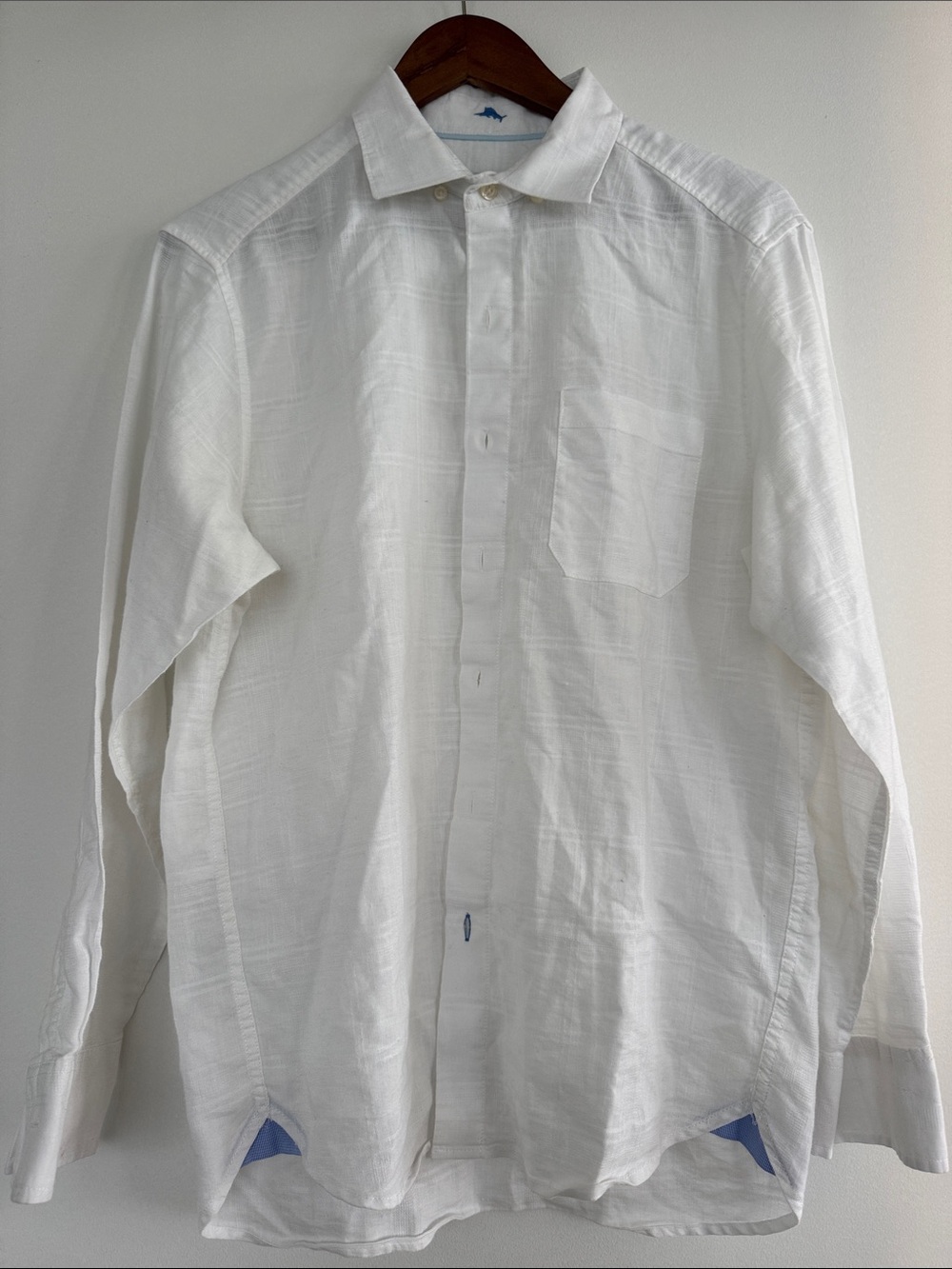 Tommy Bahama White Men's Long-Sleeve Dress Shirt small stain check pics